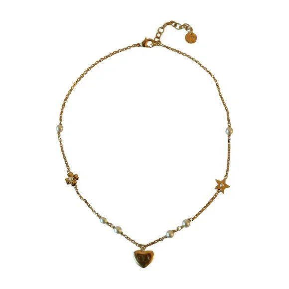Dior Petit CD Lucky Charms With Pearls Stars Hearts Clover Necklace Gold - Picture 2 of 2